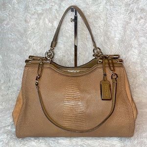 Coach Madison Caroline Lizard Embossed Leather & Nubuck Suede Satchel Bag Purse